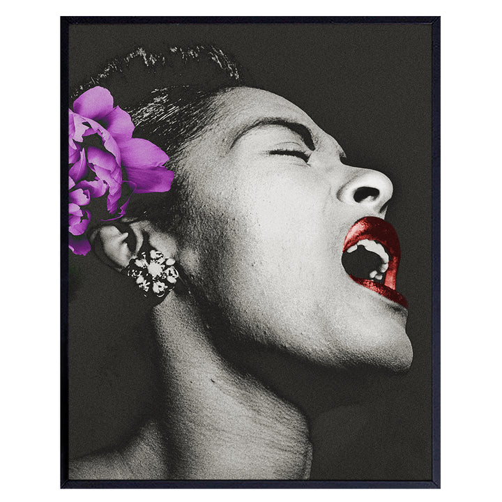 Billie Holiday Poster - African American Wall Art - Black Wall Decor - Gift for Singer, Performer, Black History - 8x10 Wall Art for Bedroom, Living Room, Jazz Music Studio - Lady Sings the Blues