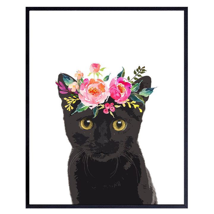 Kitty Cat Wall Decor - Floral Room Decoration for Bedroom, Girls Room, Living Room - 8x10 Wall Art Gift for Pussycat, Kitten, Cat Lovers, Veterinarian, Vet Office, Clinic - Unframed Poster Print