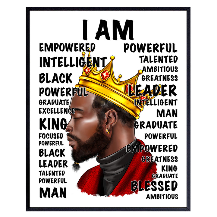 positive Affirmations for Black Men - I Am Inspirational Quotes Wall Art - Black pride - positive Quotes Wall Decor for African Americans - masculine Motivational posters for Men - Black Wall Art