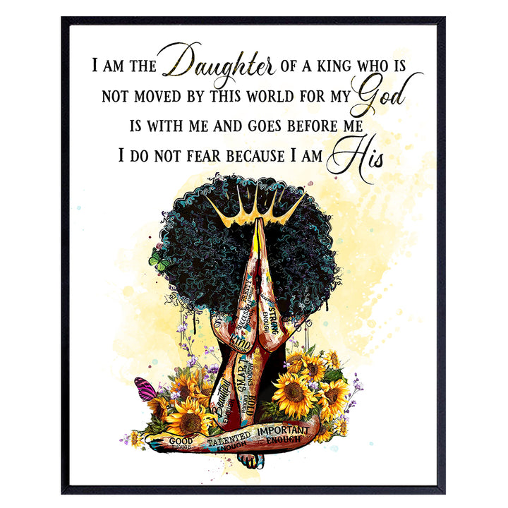 Black Woman, Religious Wall Decor - Scripture Wall Art - Christian Gifts for African American Women, Girls - God, Prayer, Faith, Bible Verse, Inspirational Quote Wall Decor for Bedroom, Living Room