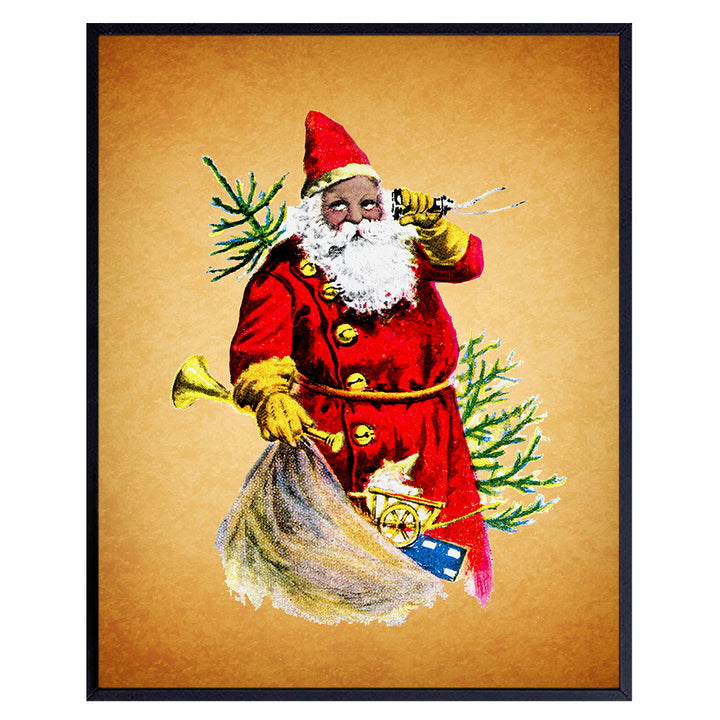 African American Santa Clause - Black Wall Art - Vintage Rustic Christmas Decor - Xmas Decorations - African American Art - Holiday Decorations - Black History Picture Print