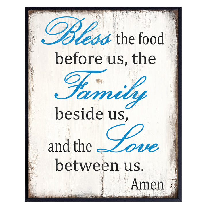 Bless the Food Before Us Sign - Kitchen, Dining Room Decor - Vintage Retro Cafe, Restaurant or Home Wall Art - Gift for Cooks and Chefs - Cute Unique Boho Engagement, Anniversary Gift for Women, Her