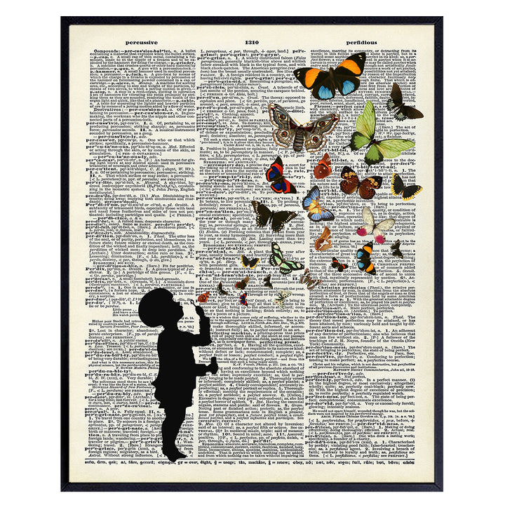 Blowing Butterflies Dictionary Wall Art - 8x10 Upcycled Butterfly Home Decor, Wall Decoration for Kids, Childs, Boys, Girls Room, Bedroom, Nursery - Chic Gift - Unframed Poster, Print, Photo, Picture