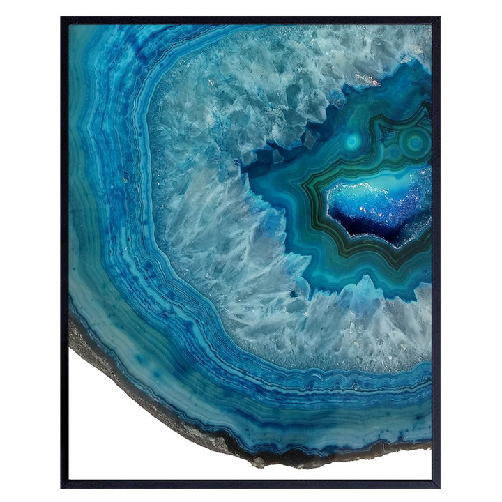 Blue Agate Gemstone Wall Art Print - 8x10 Unframed Photo - Makes a Great Gift for Geode Collectors and Home Decor