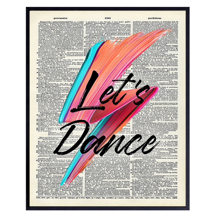 Let's Dance Poster Print - 8x10 Dictionary Wall Art Decor, Home Decoration for Bedroom, Bathroom, Living Room - Cool Unique Gift for Women, Men, 80s Music, Punk Rock Fan