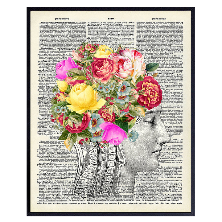 Original Design Vintage Anatomy Floral Brain Dictionary Art - 8x10 Wall Decor Poster Print for Medical Clinic, Dr Office - Cool Chic Unique Gift for Doctor, Physician, Nurse, Med Student - Unframed