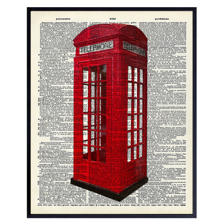 Upcycled Dictionary Wall Art Print - Vintage 8x10 Unframed Photo - Perfect Easy Gift - Chic Home Decor - Red British Phone Booth