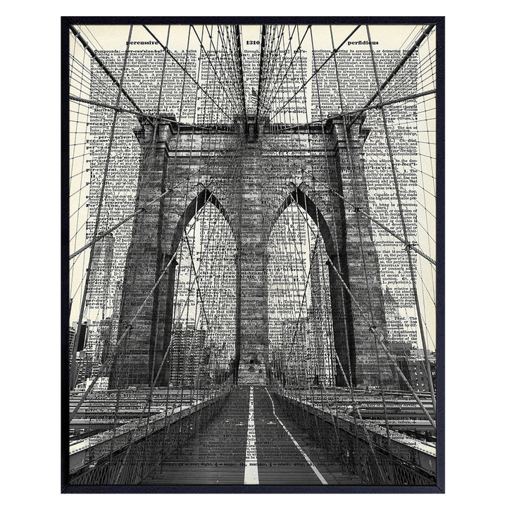 Brooklyn Bridge Poster, Dictionary Wall Art - Upcycled 8x10 Vintage Retro New York City Home Decoration - Chic Office or Apartment Decor - Unique Gift for New Yorkers, NYC, NY, Manhattan Fans