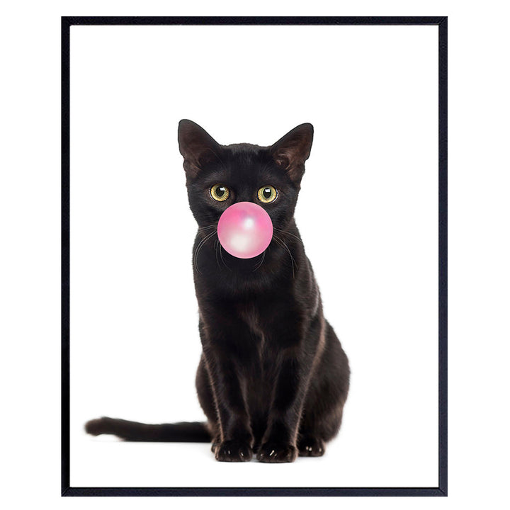 Black Cat Bubblegum - Unframed Wall Art Print - Makes a Great Gift - Modern Chic Home Decor - Ready to Frame (8x10) Photo