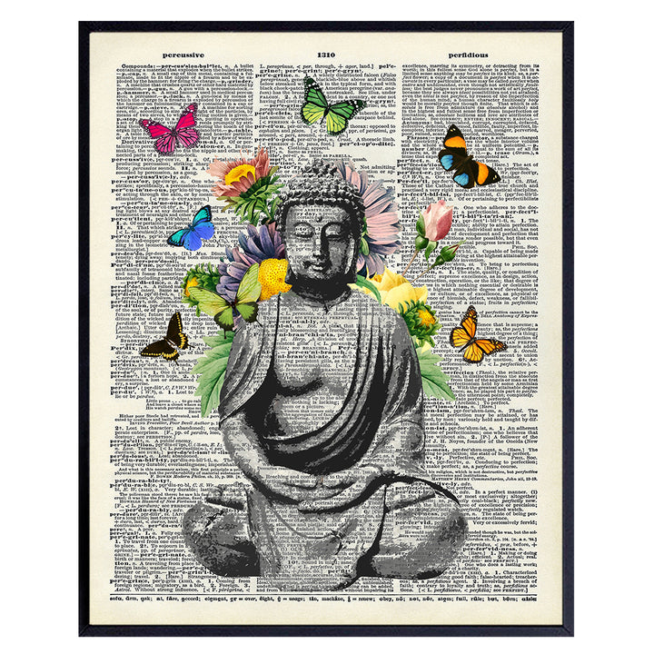 Butterfly Buddha Dictionary Wall Art Print - 8x10 Photo, Home Decor, Meditation Room or Yoga Studio Decoration - Unique Zen Gift - Unframed Poster Picture