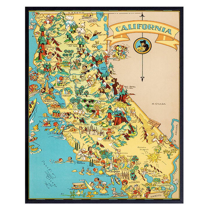 California Poster - California Wall Decor - California Wall Art - California Travel - Unique Gift for CA, Los Angeles, LA, San Francisco Fans - Vintage Retro Travel Posters Room Decoration - 8x10