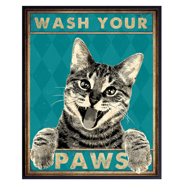 Wash Your Hands Sign - Cat Bathroom Decor - Bathroom Decor- Bathroom Wall Art - Funny Tabby Cat Wall Art- Bath Wall Decor- Guest Bathroom - Restroom Sign Decorations - Powder Room -Cat Gifts for Women