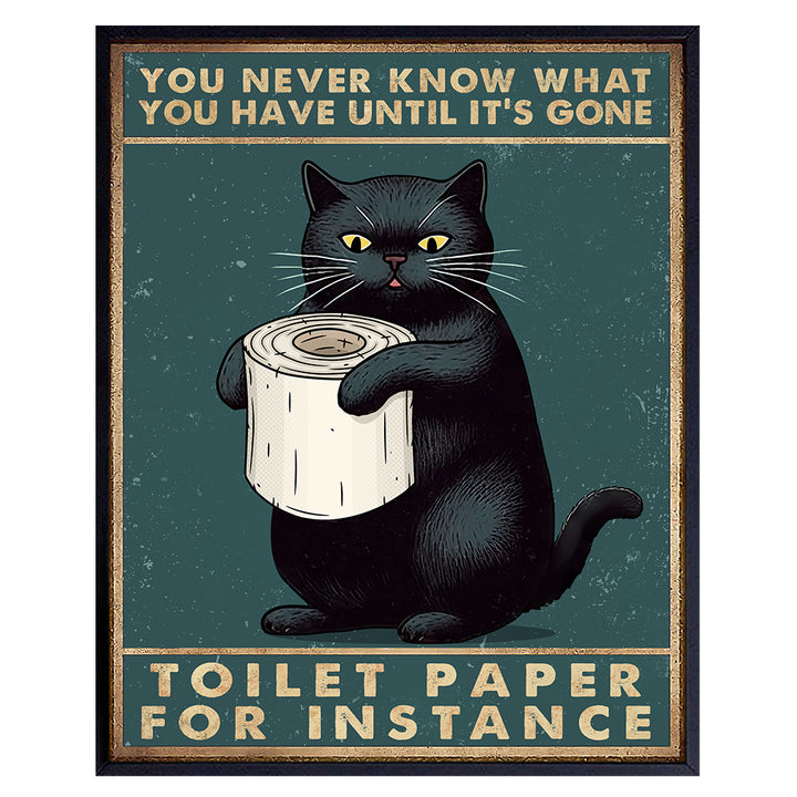 funny Sayings Bathroom Wall Art - Cute Cat Wall Decor for Modern Bathroom - funny Cat Bathroom Decoration, Bathroom Accessories - Black cat Poster for Powder room, Woman, Girl - Kitty Cat Gifts