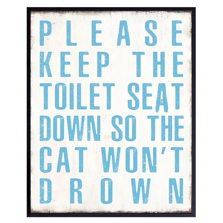 Cat Bathroom Decor - Cat Wall Art - Cat Wall Decor - Cat Poster 8x10 - Cute Cat Lover Gifts for Women - Cat Decorations - Funny Bathroom Decor - Blue Bathroom Accessories - Powder room decoration