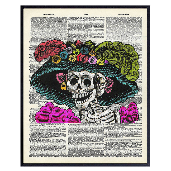 La Catrina Mexican Skeleton, Sugar Skull Decor - Halloween, Day of the Dead Wall Art Poster - 8x10 Home or Party Decoration for Living Room, Bedroom - Unique Gift - Cute UNFRAMED Print