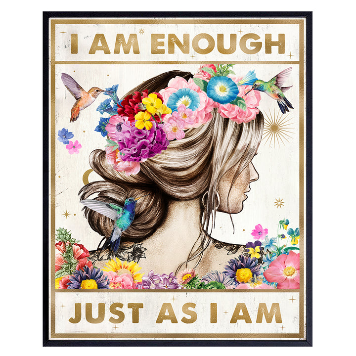 Positive Quotes Wall Decor for Women - positive Affirmations Inspirational Wall Art - Zen Wall Decor - Motivational poster - Boho-chic Teen Room Decor Girls Bedroom Decor - I Am Enough Daughter Gifts