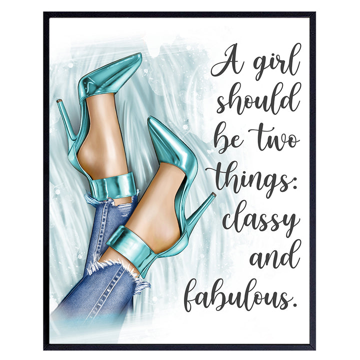 Inspirational Quotes for Women - Glam Wall Decor - Light Blue Decor - High Fashion design Wall Art - Couture Luxury Gift for Designer Shoes Fan - Home decoration for Girls Bedroom, Teens Room