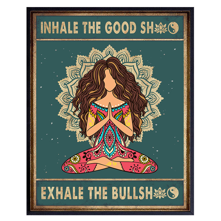 Inhale Exhale Wall Art - Yoga Wall Art - Meditation Gifts - Bohemian Hippie Room Decor for Women, Buddhist - Funny New Age Zen Poster 8x10 - Buddhism Boho Wall Decorations - Namaste Mandala Home Decor