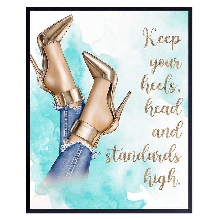 Motivational Quote Wall Art - Glam Wall Decor - Inspirational Gift for Women, Designer Shoes Fan, Couture Fashionista - Luxury Home decoration for Bathroom, Living room, Girl Teens Bedroom