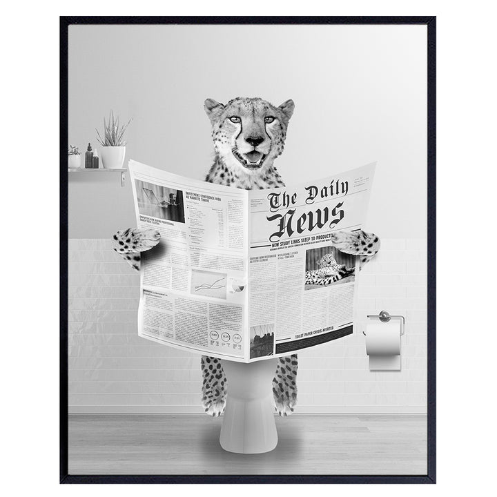 Cheetah Bathroom Wall Art Poster - Cute Cat Funny Bathroom Decor for Women Kids Girls Boys - Cheetah Print, Leopard Bathroom Decorations - funny Cat Mom Restroom Wall Decor - Yellowbird Art & Design