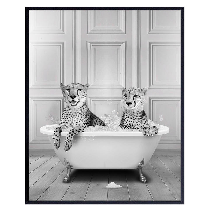 Big cat Bathroom Wall Decor - funny Cat Stuff Bathroom Accessories - Cheetah Print Poster Bathroom Wall Art - Gift for Woman, Cat Mom, Teen, Apartment, Dorm - Leopard Bathroom Sign for Powder room