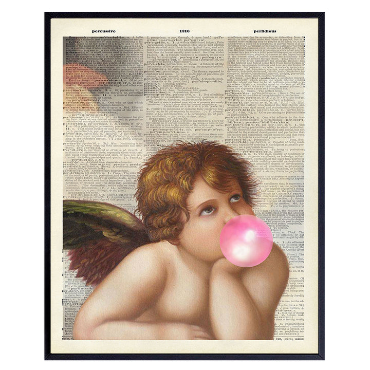 Michelangelo Cherub Renaissance Wall Art - Angel Decor Picture - Upcycled Dictionary Art for Nursery, Girls Bedroom, Baby Room, Bathroom, Living Room - Vintage Gift for Women