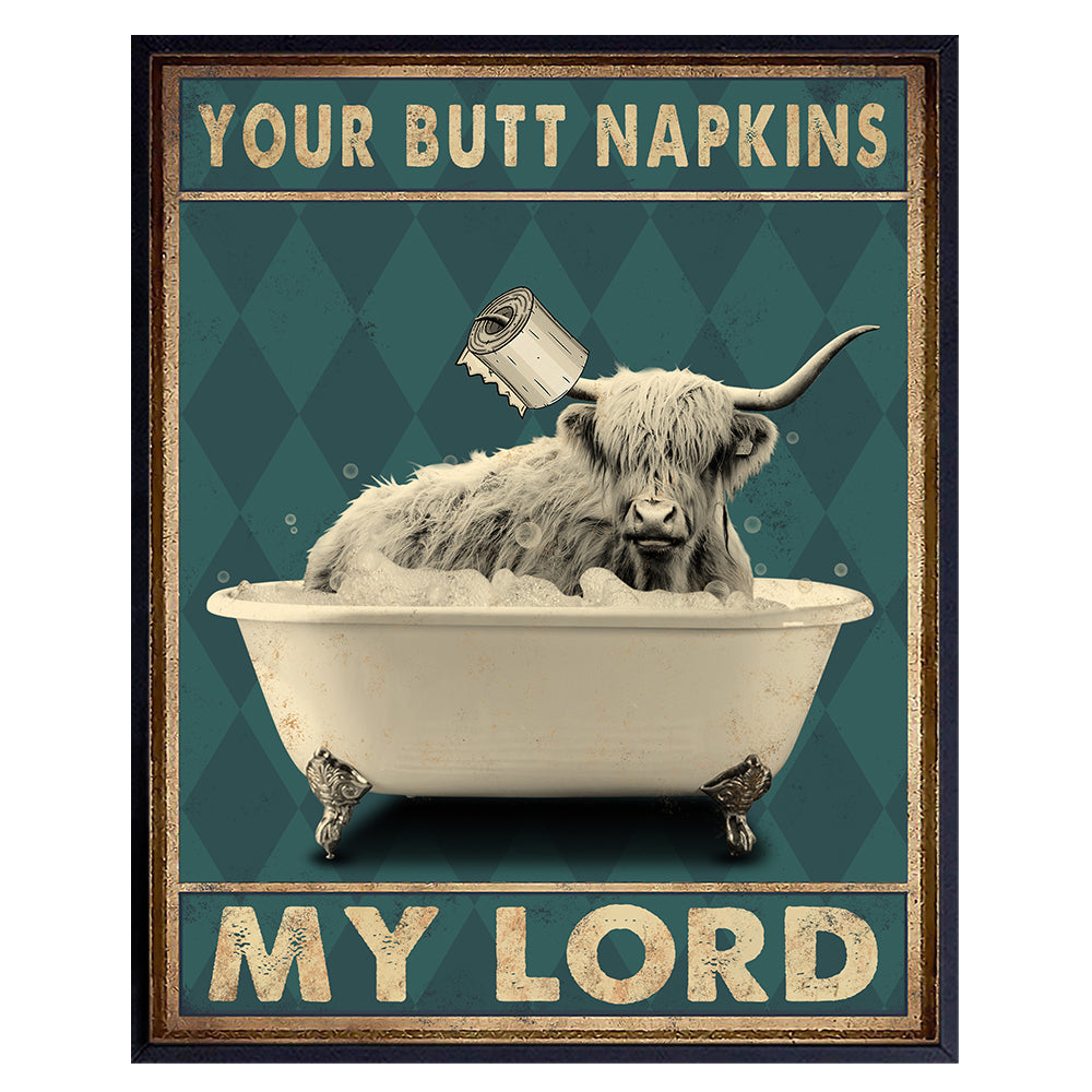 Butt Napkins My Lord - Highland Cow Bathroom Wall Decor - Bathroom Wall Art - Farmhouse Bathroom Decorations - Guest Bathroom Pictures - Funny Bathroom Decor - Bath Wall Decor - Cute Accessories