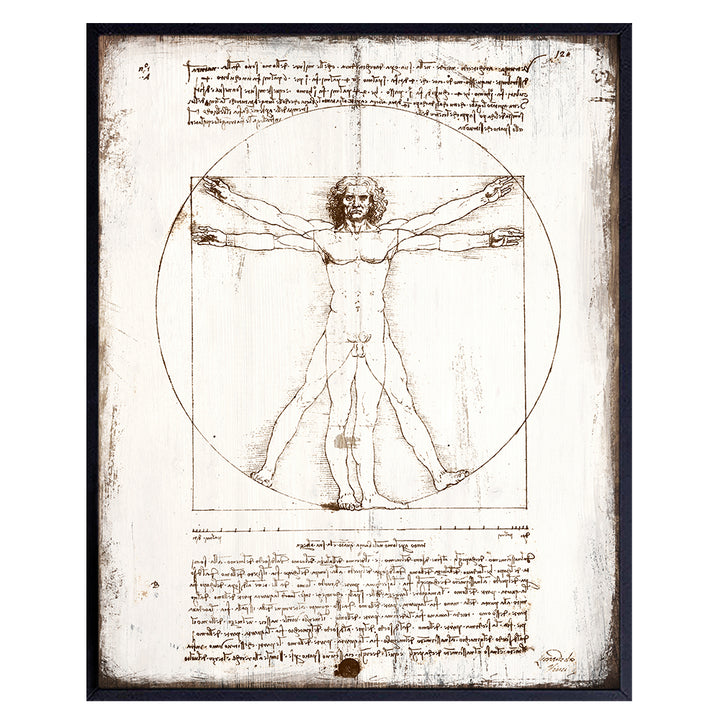 Leonardo Da Vinci Vitruvian Man Poster - 8x10 Farmhouse Wall Art Print - Rustic Wall Decor - Anatomical Gift for Dr, Doctor Office, Nurse, Medical Clinic, Physician - Shabby Chic Decor