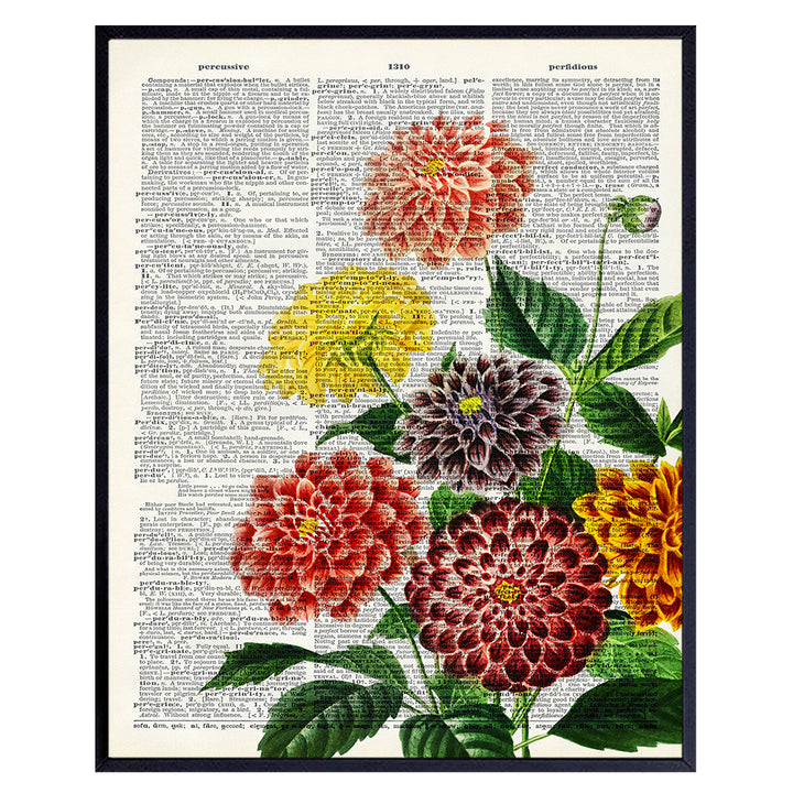 Dahlias Nature Dictionary Wall Art Print - Ready to Frame (8X10) Vintage Photo - Steampunk - Great For Home Decor, Flower Lovers and Easy Gift Giving - Perfect Present for Florists and Flower Shops