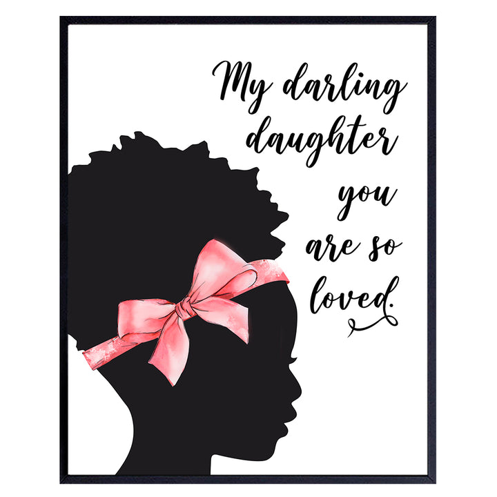 African American Girls Room Decor - Black Girls Bedroom Decor - Wall Art for Little Girls, Toddler Girls, Baby Girls Bedroom, Kids Room - Daughter Gifts -Cute Afro American Home Decoration