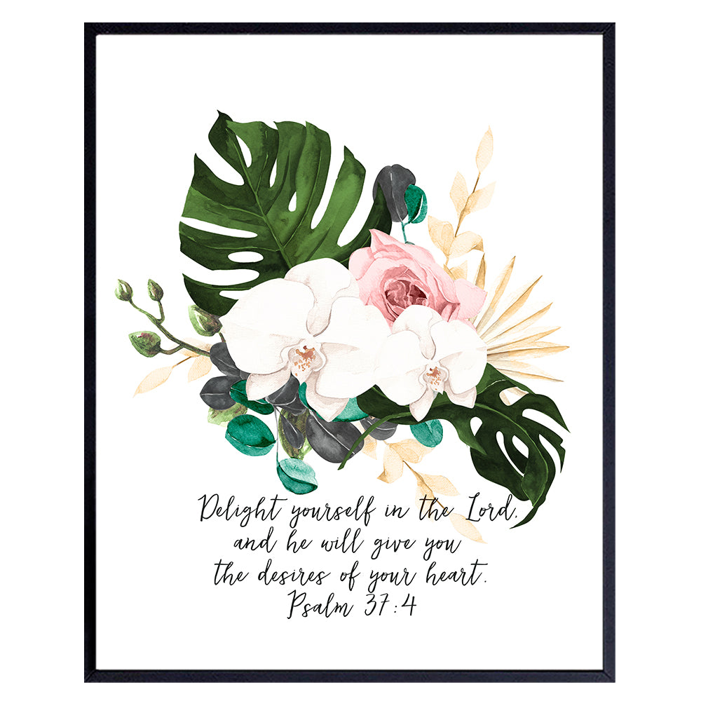 Psalms Orchid Wall Decor - Tropical Religious Wall Decor - Palm Leaves Bible Verse Wall Art - Religious Gifts for Women - Catholic Christian Gifts - Scripture Wall Decor - God Wall Decor