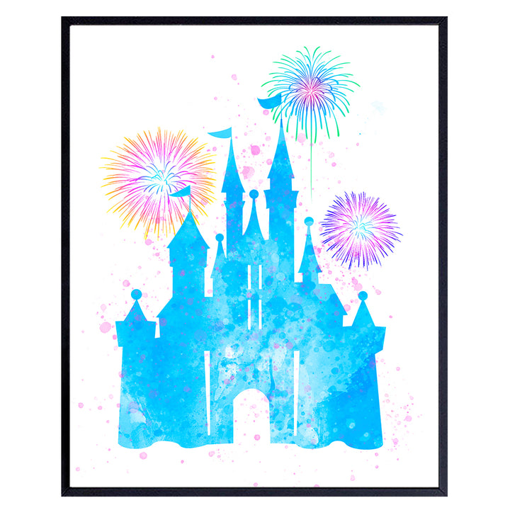 World Castle Wall Art Poster Print - Cute Girl Bedroom, Boy Room Decor for Kids and Women - Great Housewarming Gift - Blue Pink 8x10 Unframed Photo print