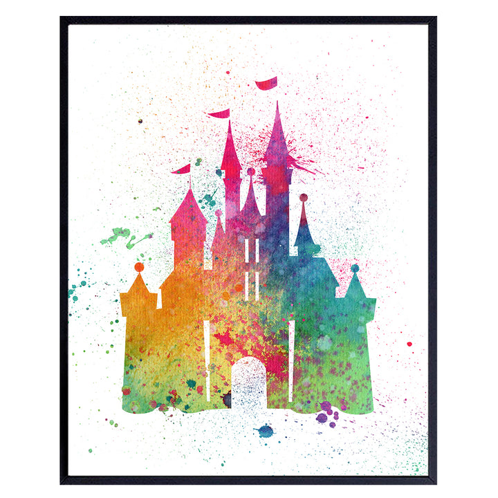 Castle - Fairy Tale Princess Wall Art Print - 8x10 Poster - Cool Gift For Boys or Girls Bedroom, Baby Room or Nursery - Unique Watercolor Home Decor and Room Decoration - Unframed 8x10 Picture