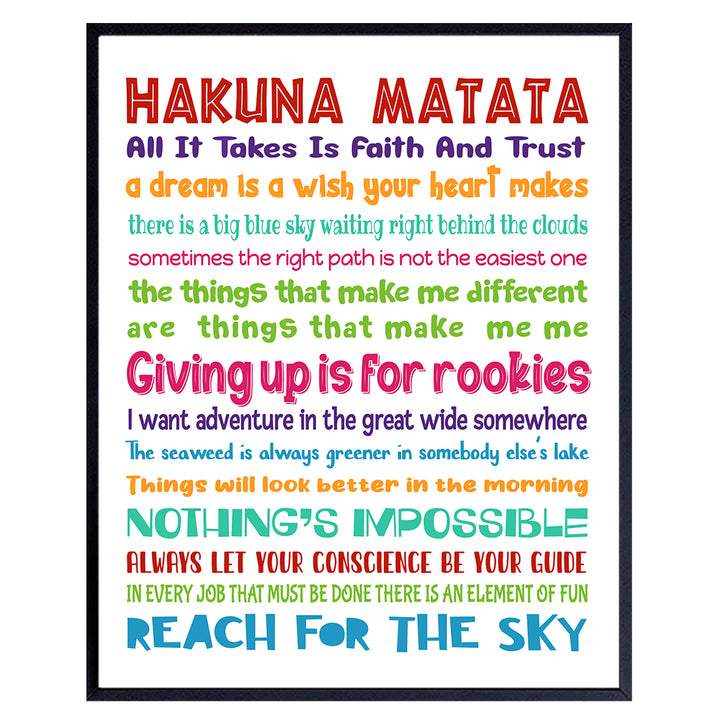 Quotes Wall Decor - Hakuna Matata - Inspirational Gifts for Women, Men, Kids, World Fans - Motivational Wall Art - Decorations - 8x10 print Unframed