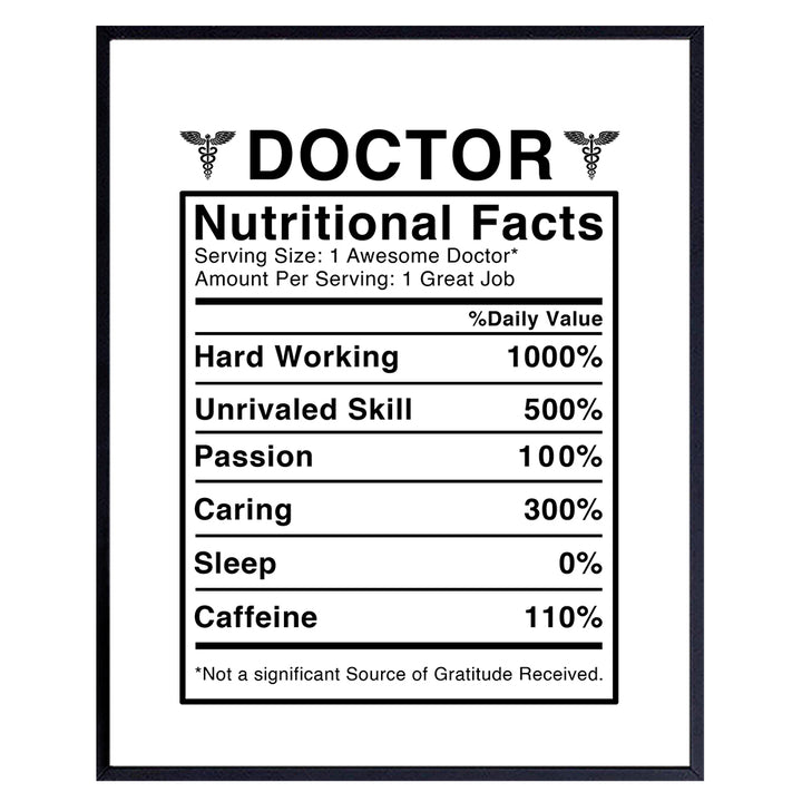 Doctor Nutritional Facts Wall Art - Funny 8x10 Room Decor, Home Decoration for Medical Clinic or Office - Unique Gift for Dr, Physician, Med Student - Unframed Poster Picture Sign Print