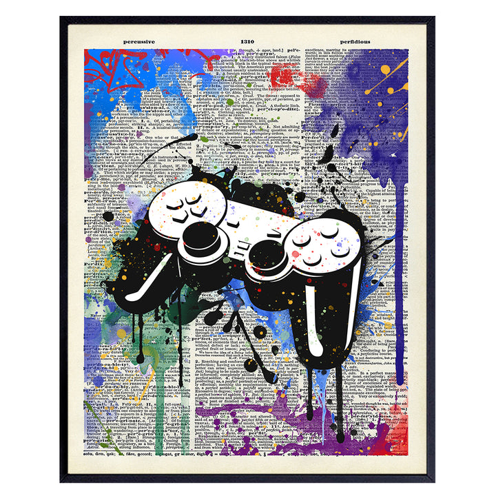 LARGE 11X14 - Gaming Wall Decor - Xbox, PS4, Playstation, Video Game, Arcade - Gamer Gifts for Men, Teens - Remote Control Graffiti Poster - Game Room, Bar, Boys Room, Kids Bedroom, Dorm, Rec Room