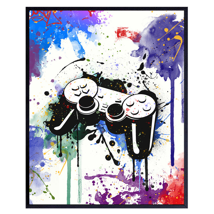 Video Arcade Remote Control Wall Decor - Gaming Controller Art Poster for Game Room, Dorm, Bar, Boys Room, Kids Bedroom - Gift for Gamers, Xbox, PS4, Playstation, Video Game, Arcade Fans, Men, Teens