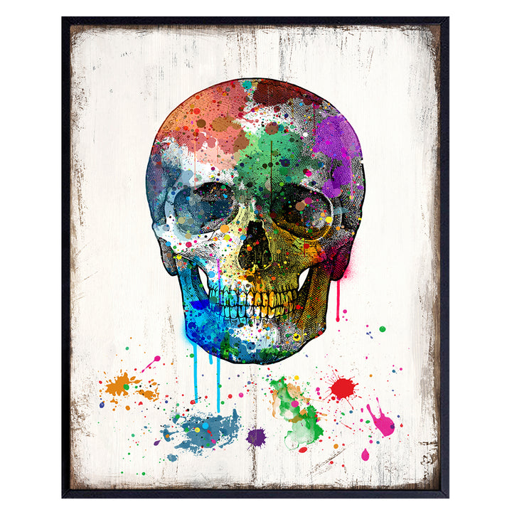 Pop Art Skull Wall Decor - Urban Graffiti Style Decoration - 8x10 Poster for Living Room, Bedroom, Apartment - Cool Unique Gift for Men, Teens, Goth, Gothic, Steampunk, Street Art Fans - UNFRAMED