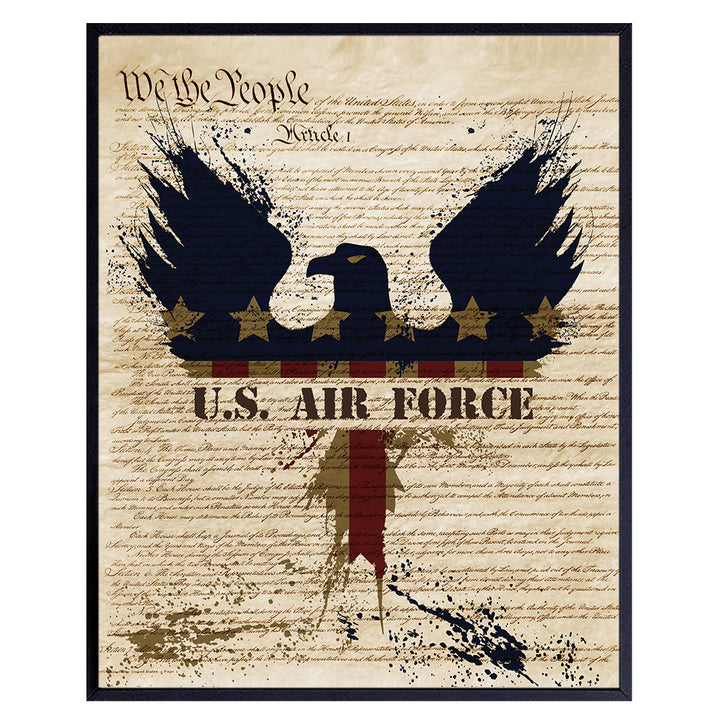 Patriotic US Air Force Art Poster - 8x10 Wall Decor - American Eagle Home Decoration for Living Room, Bedroom, Office - Gift for U.S. Military Servicemen, Servicewomen, Veteran, Vet- Unframed Print