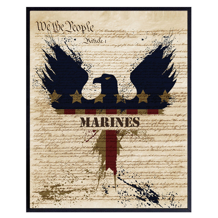 Patriotic Marines Art Poster - 8x10 Wall Decor - American Eagle Home Decoration Print for Living Room, Bedroom, Office - Gift for U.S. Military Servicemen, Servicewomen, Veteran,Vet - Unframed