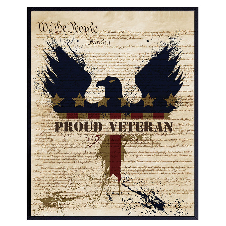 Patriotic Proud Veteran Art Poster - 8x10 Wall Decor - American Eagle Home Decoration Print for Living Room, Bedroom, Office - Gift for U.S. Military Servicemen, Servicewomen, Vet - Unframed Print