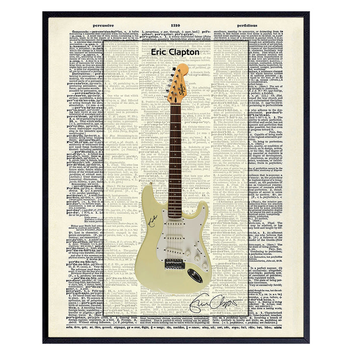 Eric Clapton Guitar Dictionary Art Print - Vintage Upcycled Wall Art Poster - Modern Chic Home Decor for Man Cave, Family, Rec or Game Room - Gift for Musicians, Music Fans, 8x10 Photo Unframed