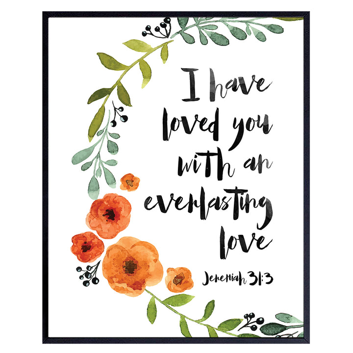 Love Bible Verse - Religious Christian Scripture Wall Art - Home Decor, Decoration for Bedroom, Living Room, Church - Romantic Gift for Women, Men, Couples, Anniversary - Green Orange 8x10 Picture