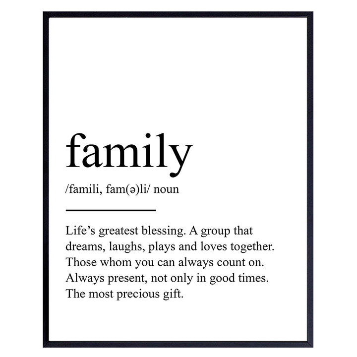 Inspirational Typography Art Print, Family Definition Wall Art Poster -Chic Home Decor for Kitchen, Living Room, Den - Gift for Women, Men - 8x10 Photo Unframed