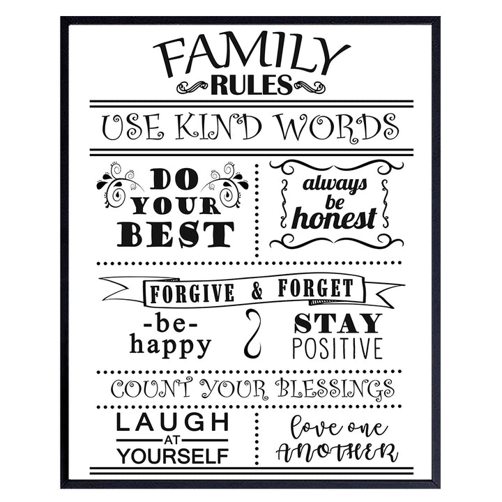 Family Rules Wall Decor - Family Rules Wall Art - Girls Room Wall Decor - Boys Room Decor - Wall Decor for Boys - Kids Wall Art - Family Room Decor - Inspirational Positive Quotes