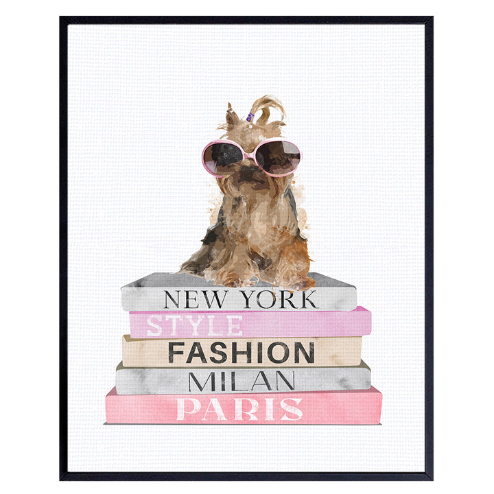 LV Wall Decor - Glam Wall Decor - Fashion Wall Art - Luxury High Fashion Room Decor, Home Decoration for Bedroom, Living Room - Yorkie, Yorkshire Terrier, Puppy, Dog Lovers Gifts for Women, Girls