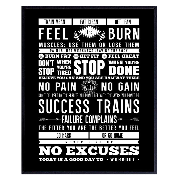 Motivational Workout Typography Art Print - Inspirational Wall Art Poster - Chic Home Decor for Gym, Studio - Gift for Bodybuilding, Weight Lifting, Spin Fans - 8x10 Photo- Unframed