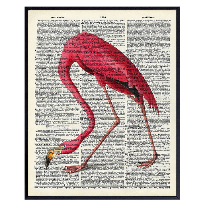 Flamingo Decor - Flamingo Wall Art - Tropical Wall Decor - Tropical Wall Art - Dictionary Art - Room Decorations For Bedroom, Living Room, Bathroom, Office - Flamingo Gifts for Women