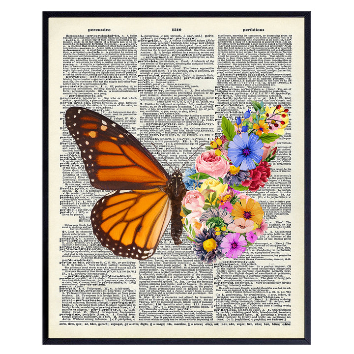 Cute Floral Butterfly Art Print - Boho, Bohemian Wall Art Poster - Chic Home Decor Picture for Office, Bedroom, Bathroom, Living Room - Unique Gift for Women, Botanical or Nature Fan - 8x10 UNFRAMED