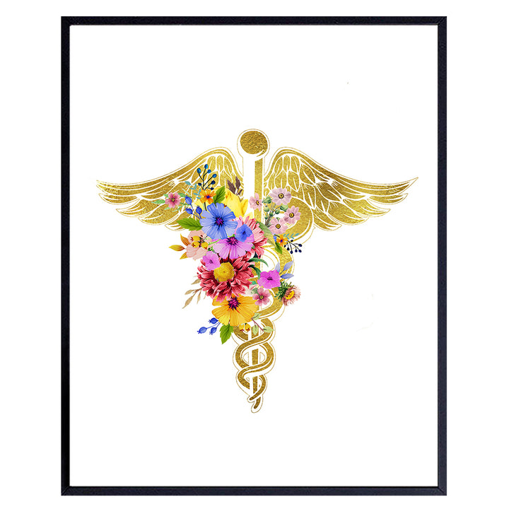 Caduceus Wall Art - Clinic, Hospital ER or Medical Office Decor - Decoration or Gift for Nurse, Doctor, MD, RN, Physician Assistant, EMT - Vintage Rustic 8x10 UNFRAMED Poster Print